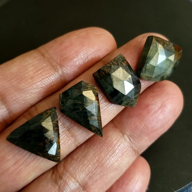 Natural Bluish Black Tiger Eye Rose Cut(flat base) Cabochons LOT/4Pcs.